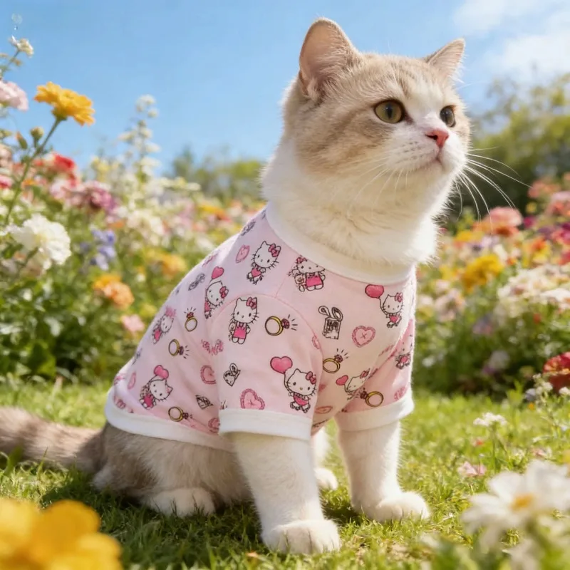 

Hello Kitty Pink Cat Dog Tank Top, Princess Style Breathable Anti-Shedding Summer Sleeveless Top for Small Pets