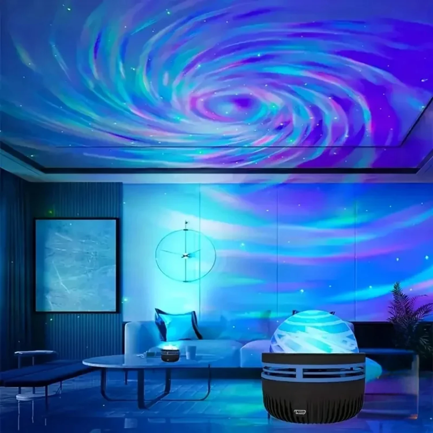 New Multifunctional Remote Control Vortex Starry Sky Projection Lamp, Creative Aurora Dynamic Bedroom Atmosphere Projection Deco