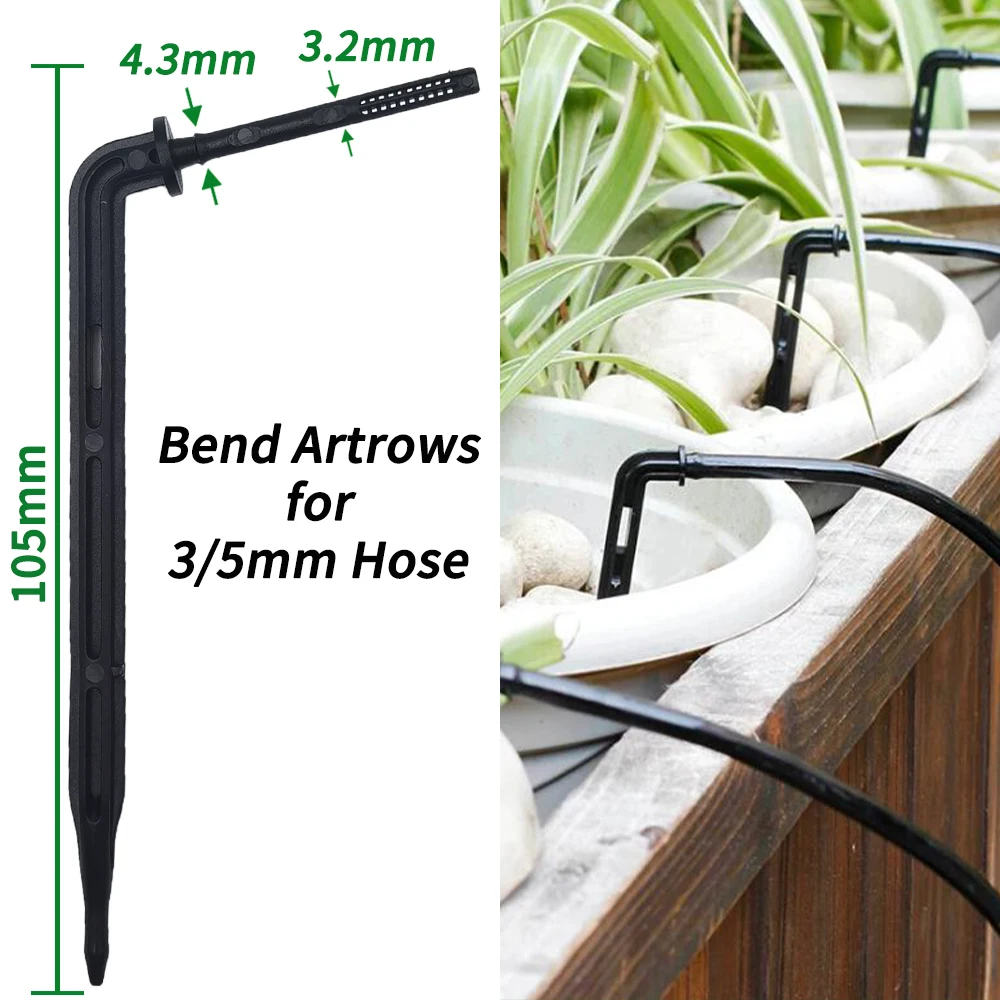 50PCS Bend Arrow Dripper Micro Drip Irrigation Kit Emitters for 3/5mm Hose Garden Watering Saving Micro Dripper Greenhouse