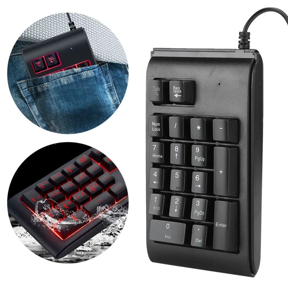 Black Tricolor Breathing Backlit Keypad Plug-and-Play 3 Colors Backlit USB Wired Keyboard 19-Key Number Pad One-Handed Operation