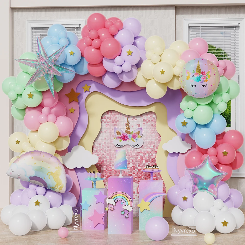 

Unicorn Balloons Garland Kit Pastel Rainbow Clear Explosive Star Foil Air Globos Baby Shower Girl Unicorn Birthday Party Decor