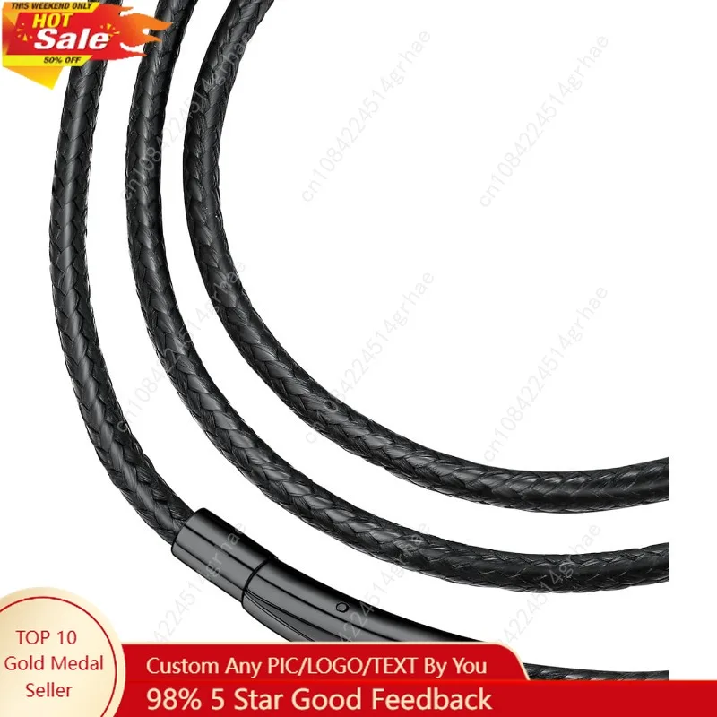 

Braided Leather 2MM/3MM Necklace Cord for Men with Stainless Steel Snap Clasp, Waterproof Woven Wax Rope Chain for Pe