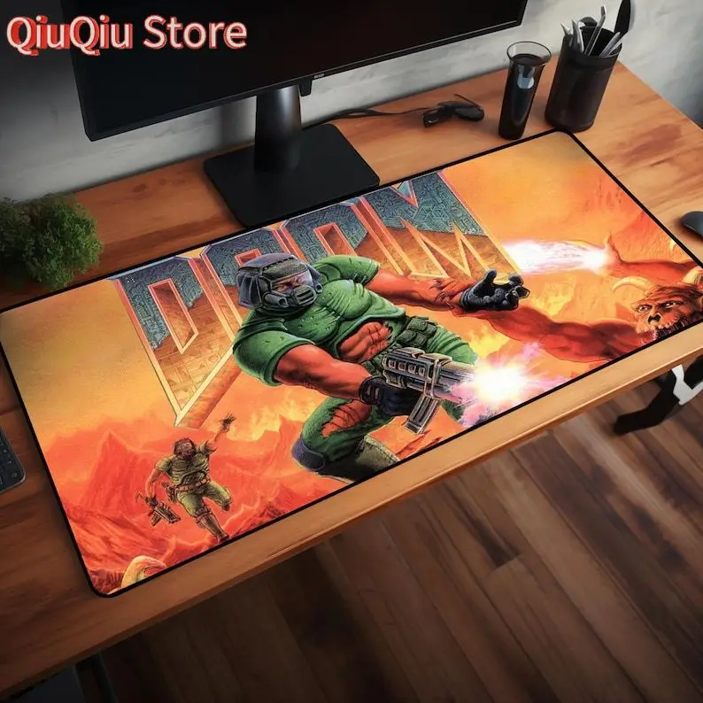 لوحة ماوس الألعاب DOOM: حصيرة مكتب LED RGB، هدية للاعبين #1