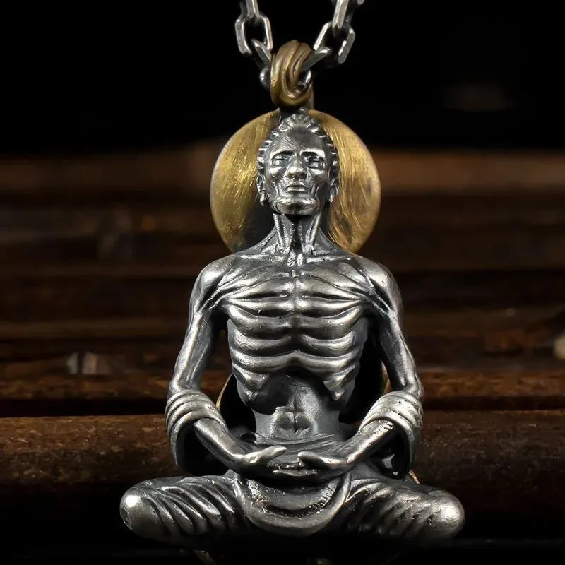 Retro Avalokitesvara จี้ผู้ชาย Solid Silver-Plated สร้อยคอ Amulet จี้ Distressed Maitreya Buddha Bodhi เก่าบรรพบุรุษ Saf