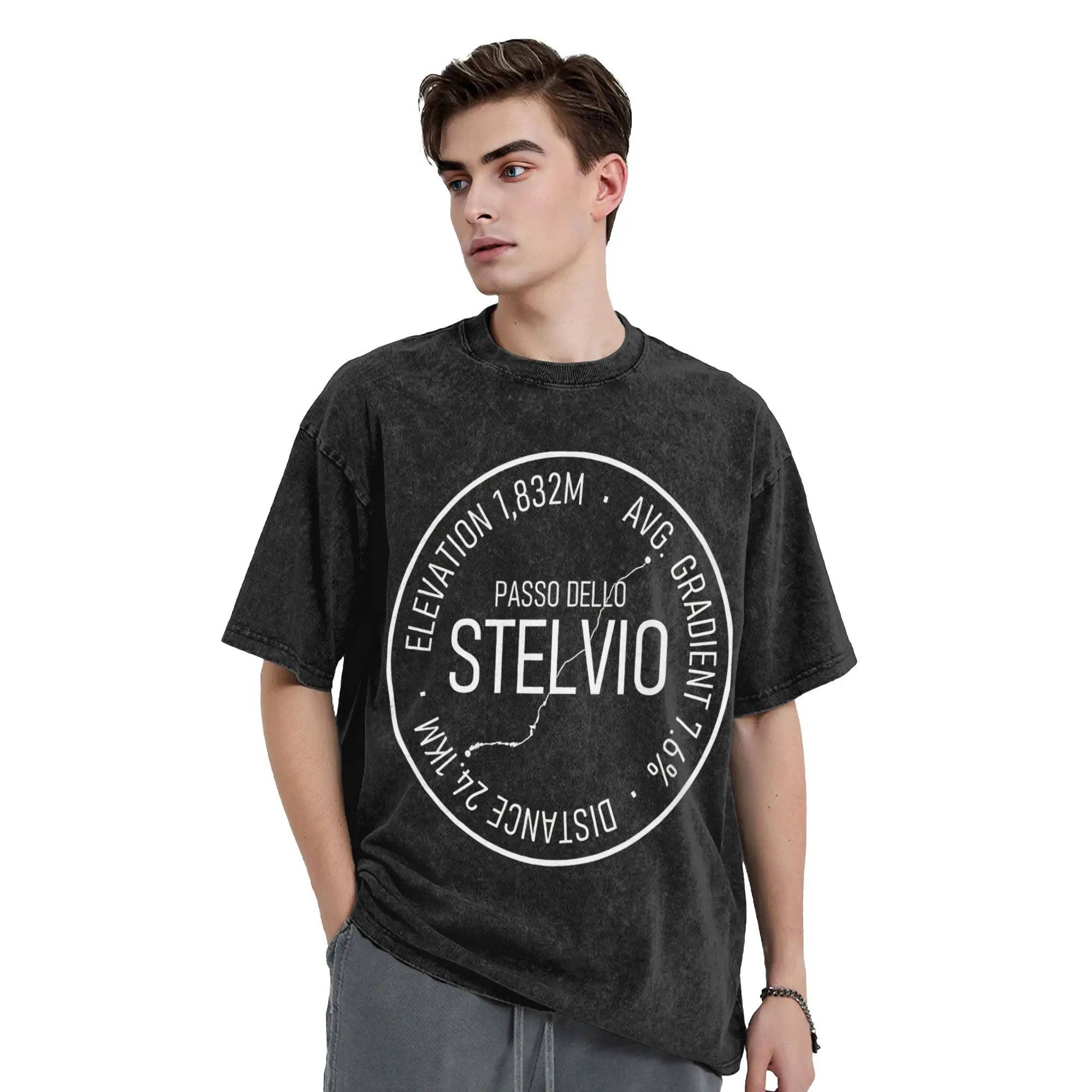 Passo dello Stelvio Climb Stats and Route Cotton T Shirts  Trending Tee Shirt for Male Summer Y2K Fun Casual Tees