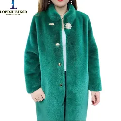 Faux Mink Fur Coat for Women,Covered Button Jackets, Thicken Overcoat,O-Neck,Female Clothes,High Quality,New,Winter,2024