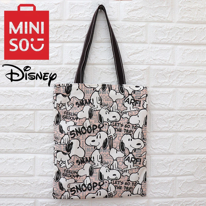 MINISO Disney Series Snoopy Canvas Bag Cartoon Printed Shoulder Bag Large Capacity Handbag Environmental Bag Shopping Bag