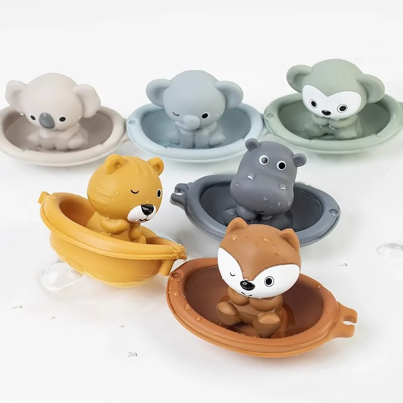 Baby Bath Toy Stackable Bath Boat Toys Silicon Adorable Animal Finger Puppets for Children Interactive Floating Squeeze Toy Gift