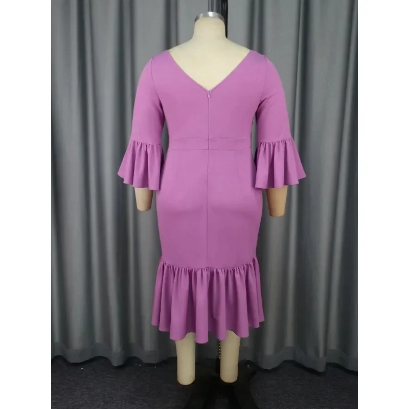 Vestido con volantes Retro personalizado para mujer, cuello en V, manga acampanada 3/4, paquete de cintura alta, ropa a la cadera, fiesta de graduación de cumpleaños