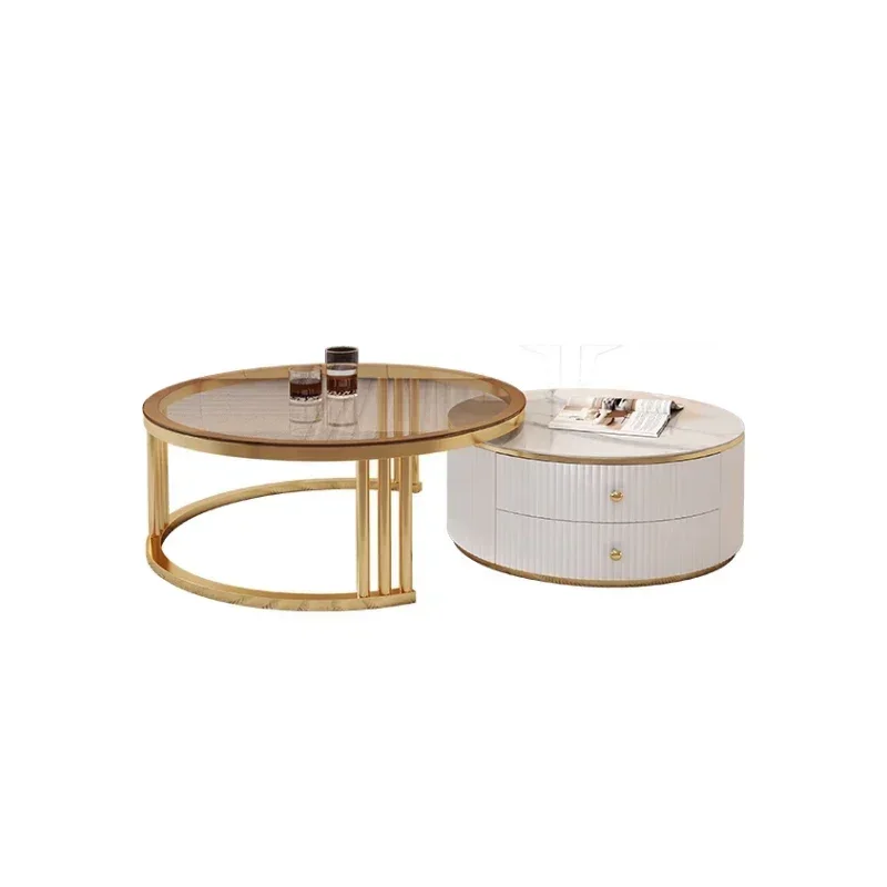 Large and small apartment living room for home use, large and small round rock slab coffee table