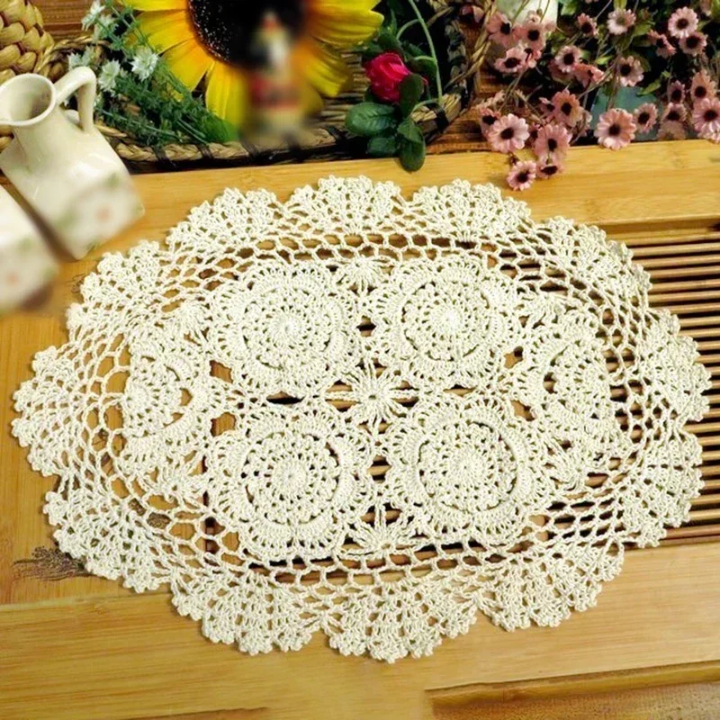 Lace Round Cotton Table Mat Crochet Wedding Dining Doily Coffee Coasters Cotton Napkin Kitchen Table Lace Doily Banquet Decor