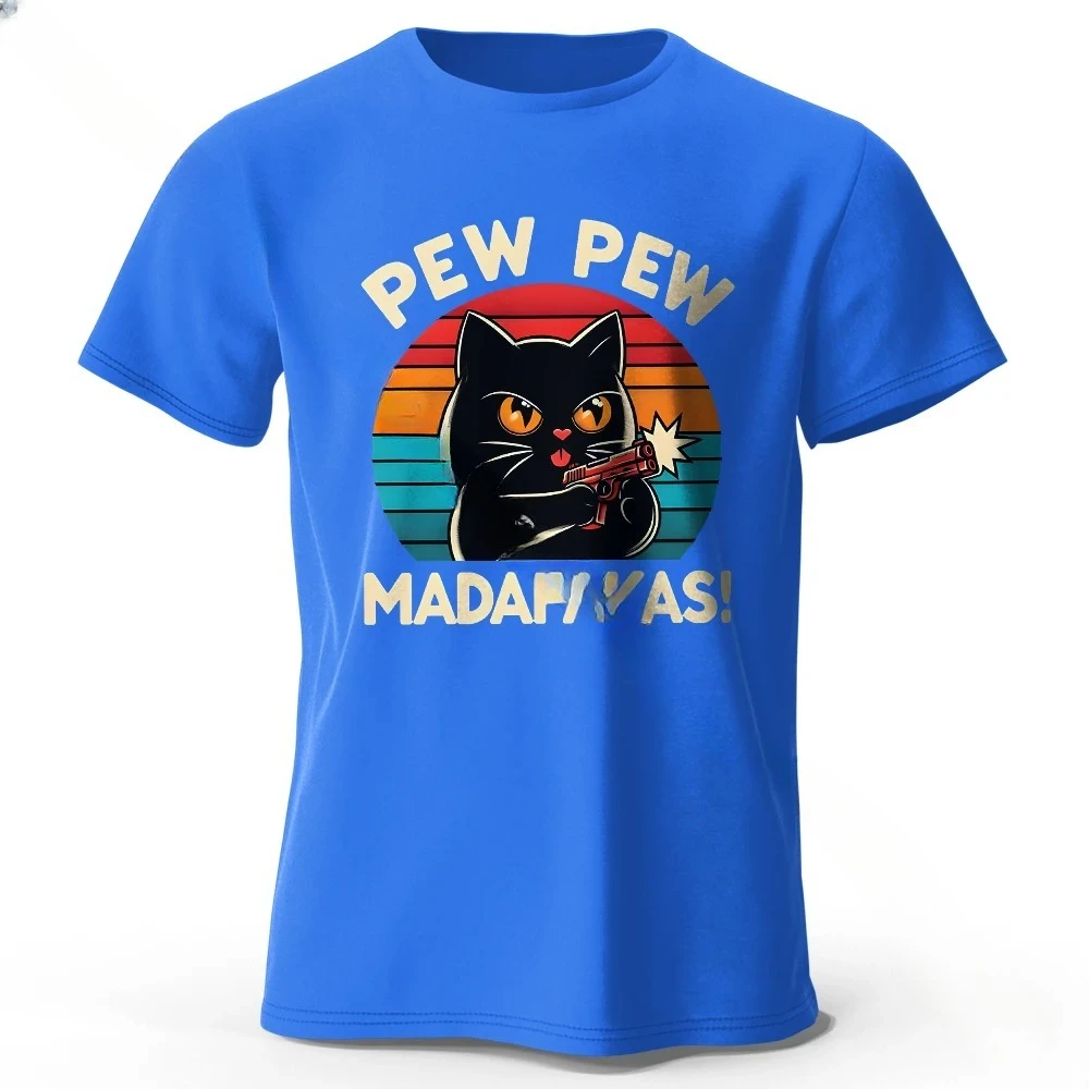 تي شيرت لطيف مطبوع عليه رسومات الشعار المبتكرة على شكل قطة 100% قطن، تي شيرت فائق النعومة برقبة دائرية وأكمام قصيرة للرجال والنساء