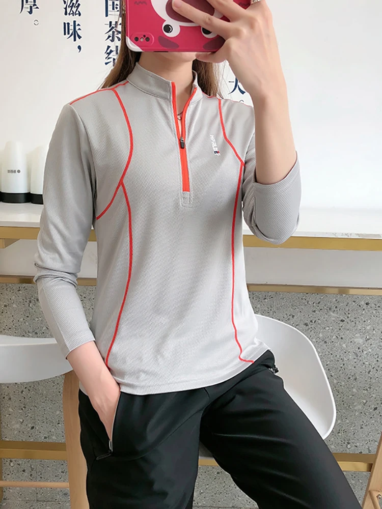 T-shirt Outdoor Quick-drying Clothes Autumn  Women Sports Long-sleeved T-shirt Stand Collar Slim Stretch Mountaineering Clothes