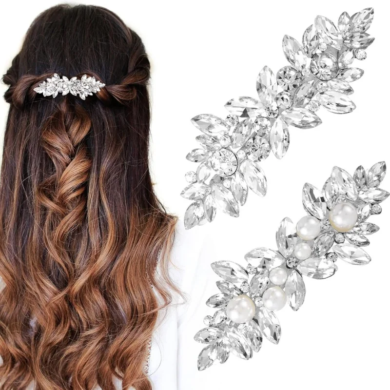 1 piece pearl hairpin flower hairpin leaf Bride hairpin Crystal decorative hair headpiece accessory with spring clip