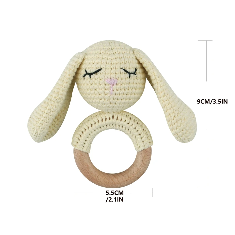 1pc Sicherheit Holz Baby Beißring Häkeln Cartoon Lange Ohr Bunny Baby Rattler Mobile Krippe Rassel Glocke Neugeborenen Handbell Zahnen spielzeug