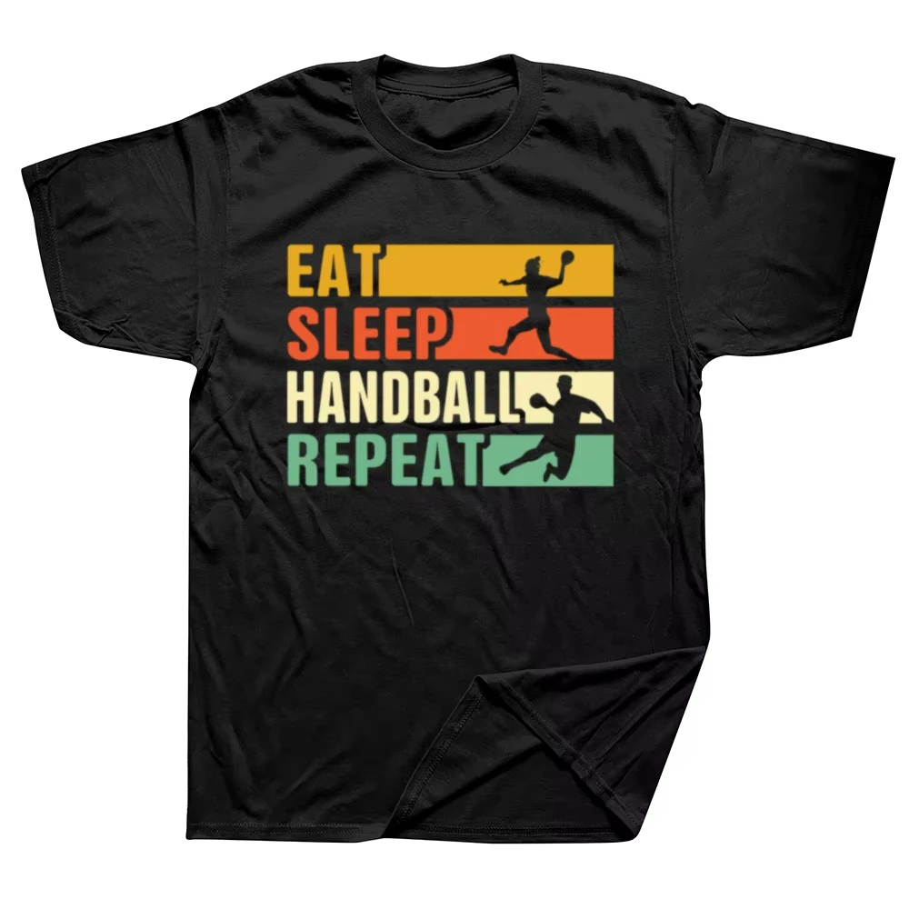 Eat Sleep Handball Repeat Tee Spieler Handball Retro Grafik T-Shirts Streetwear Baumwolle Oversize Sommer Herrenbekleidung