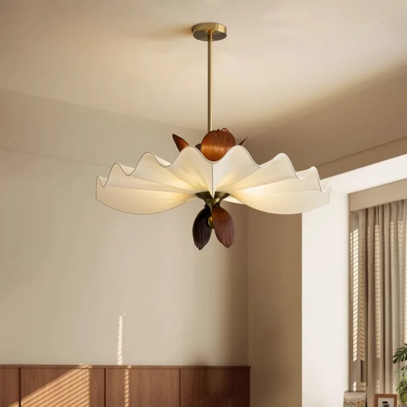French Wrought Iron Ceiling Pendant Lights White Pleated Fabric Chandelier Living Room Bedroom Restaurant Kitchen Hanging Lamps