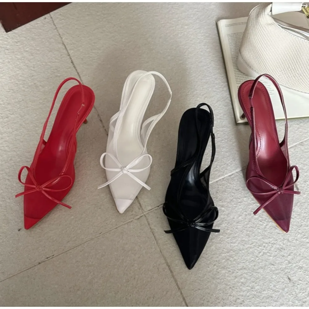 Bow Pointed Toe High Heels Sandals Women Brand Designer Shoes Fashion Slides Sexy Slingback Shoes Elegant Mules Sandals Female