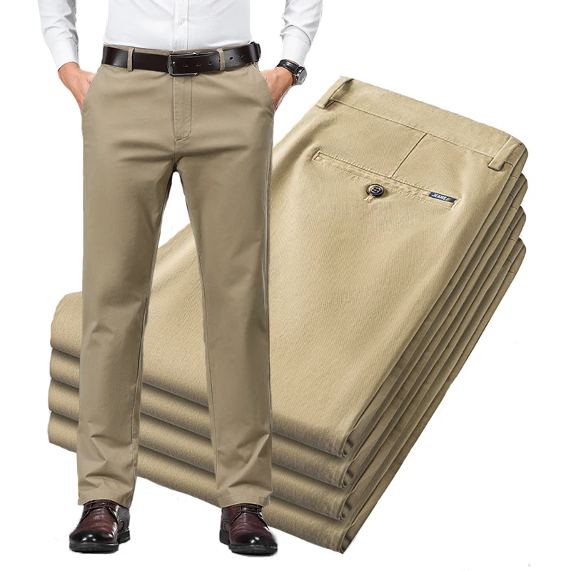 

97% Cotton Men's Autumn Casual Pants New Fashionable Straight Stretch Comfortable Brand Male Clothing Business Classic Trousers