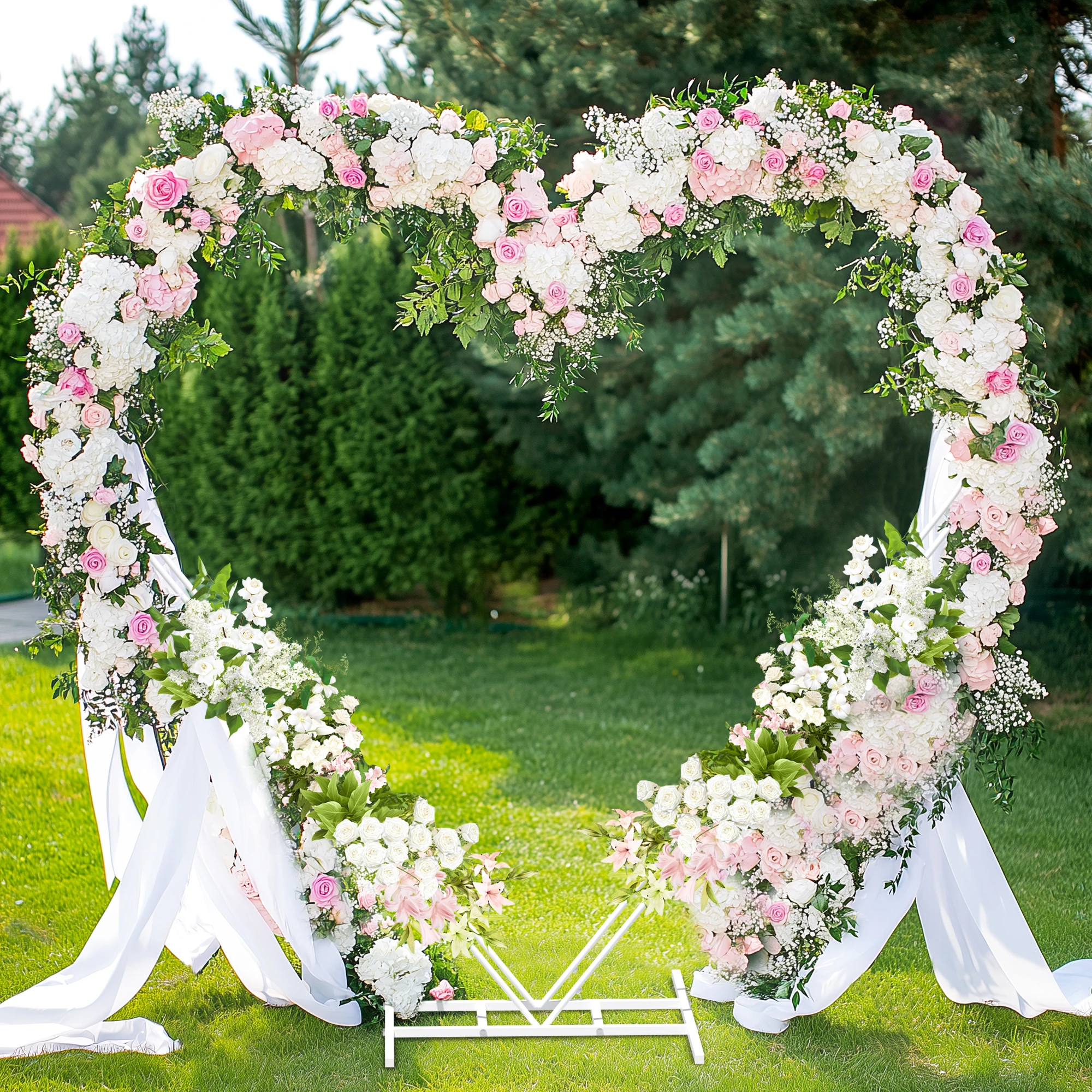 White Heart Shape Wedding Arch Backdrop Stand Double Layer Metal Flower Balloon Arbors Arch Frame for Ceremony Proposal