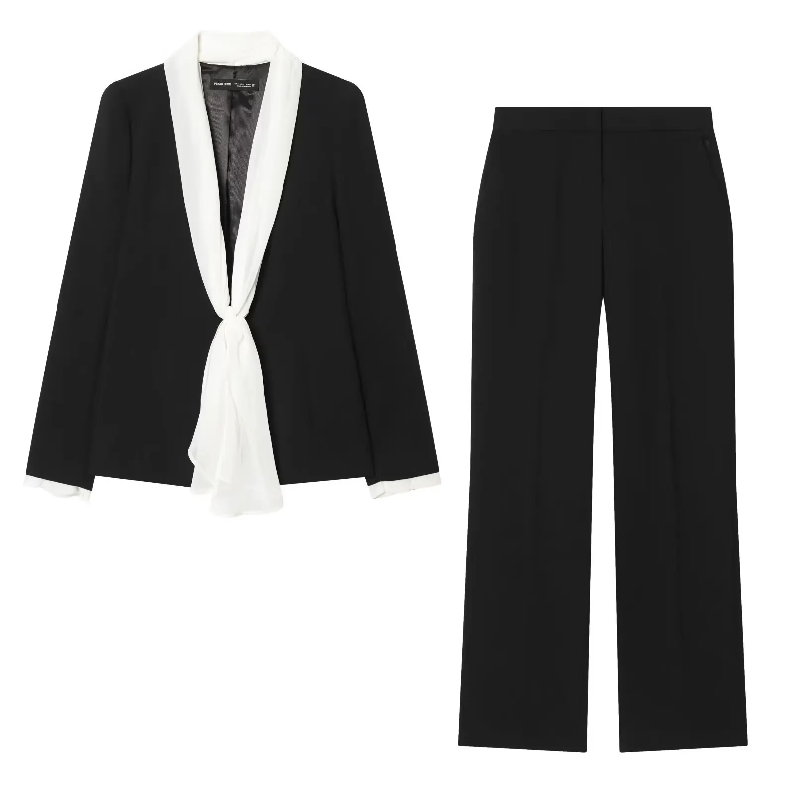 2026 Spring and Summer New Women's Fashion Bow Scarf Blazer + Casual High Waist Straight Pants Suit