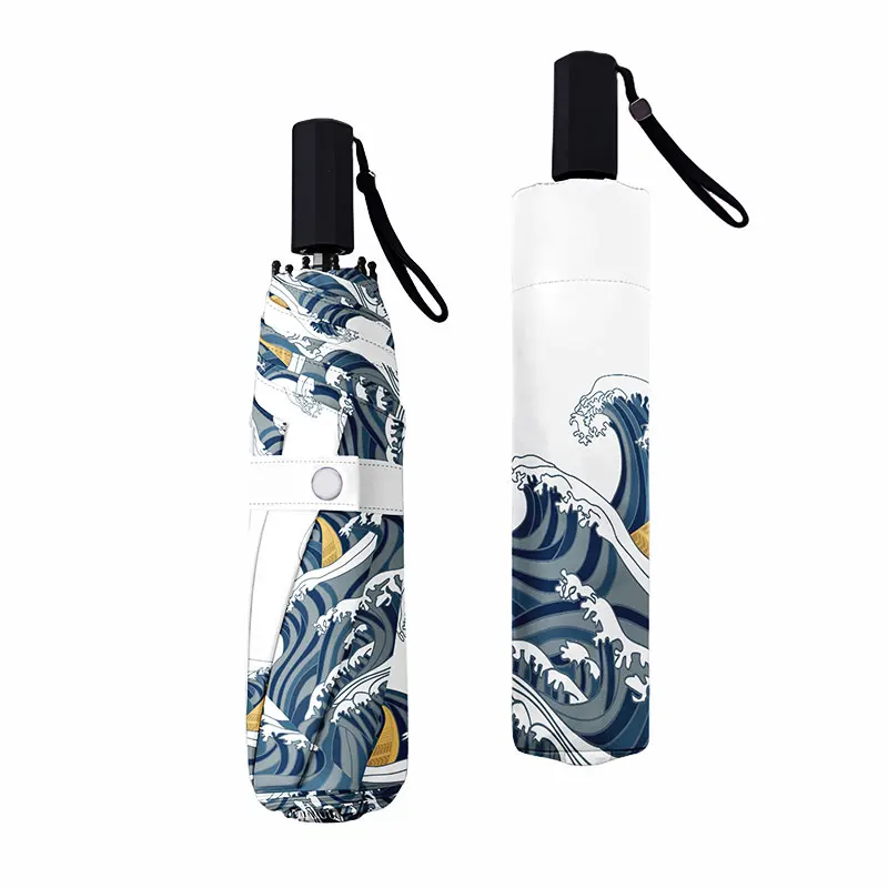 

1 шт. Белый складной зонт с волнообразным узором и защитой от ультрафиолета, подарок на День матери, подарок к началу учебного года, необходимая вещь для путешествий, портативный зонт-парасоль.