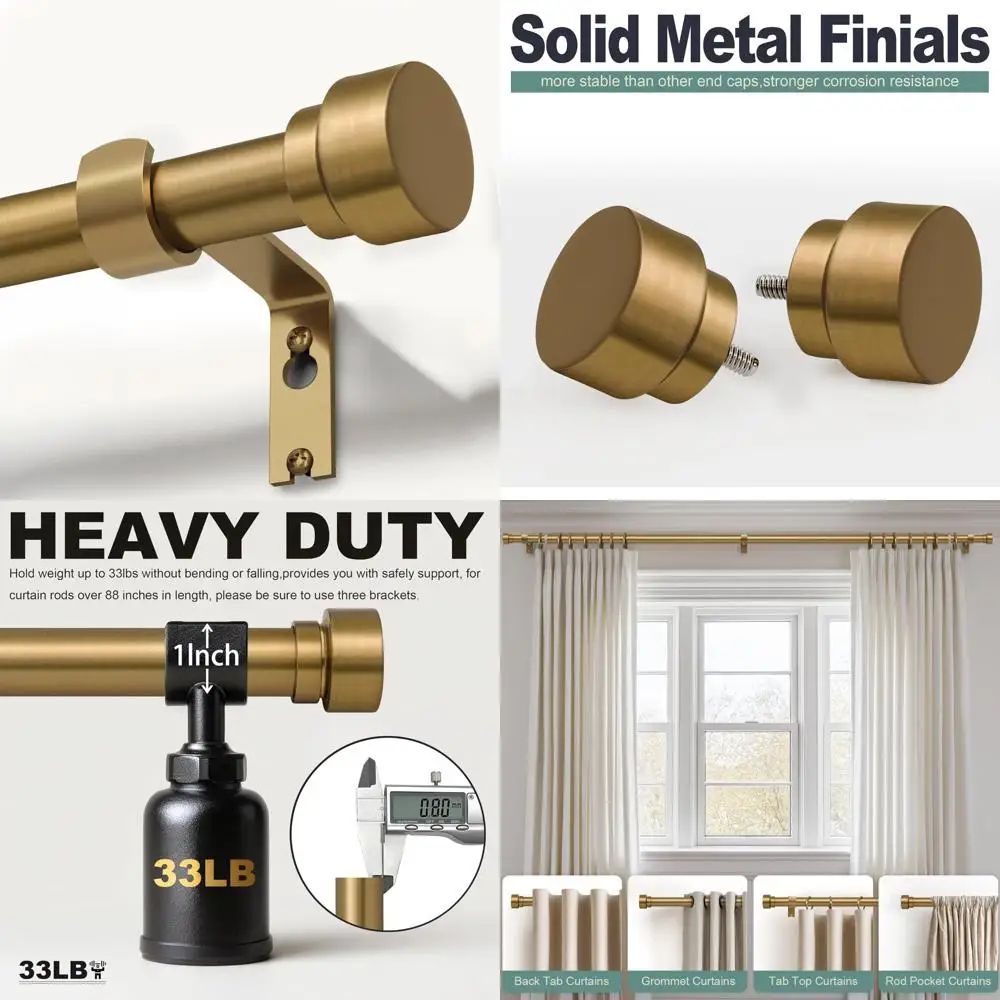 

Регулируемый сверхмощный латунный карниз для окон, 72-144 дюйма, диаметр 1 дюйм, твердое теплое золото