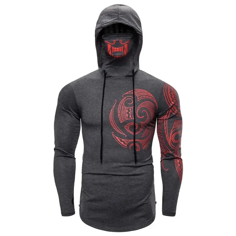 Men's Trendy Hooded Sweatshirt with Elastic Fitness Tattoo Print Hooded Sports Hip-hop Hoodie