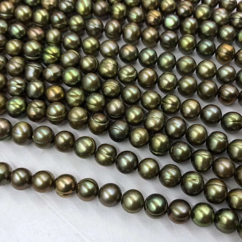 

ELEISPL JEWELRY 13 Strands 8mm Olive Green Freshwater Pearl Strings #496-1