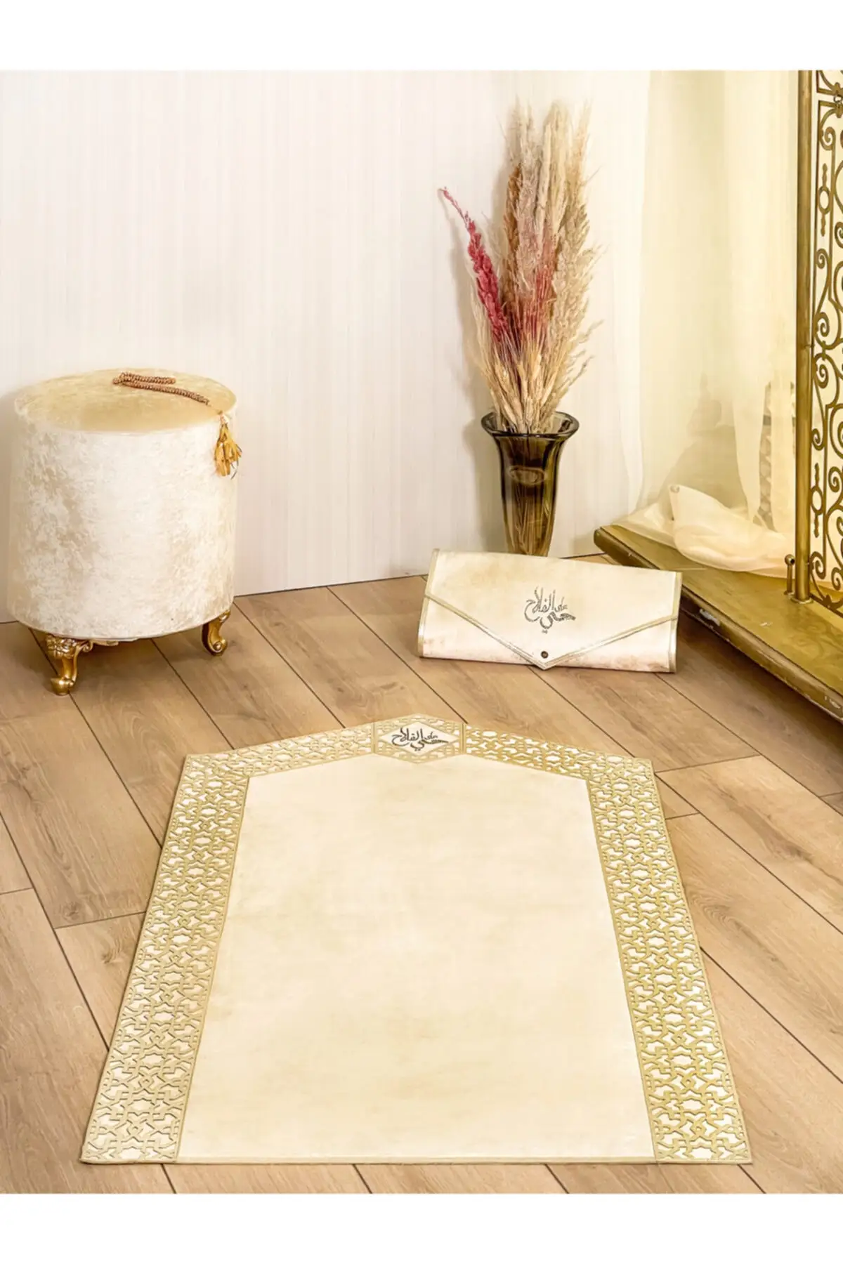 DOLBOVI Ottoman Gold prayer Rug and bag, double-sided velvet, luxury, handmade, luxury, non-slip floor, dowry Meditation Rug