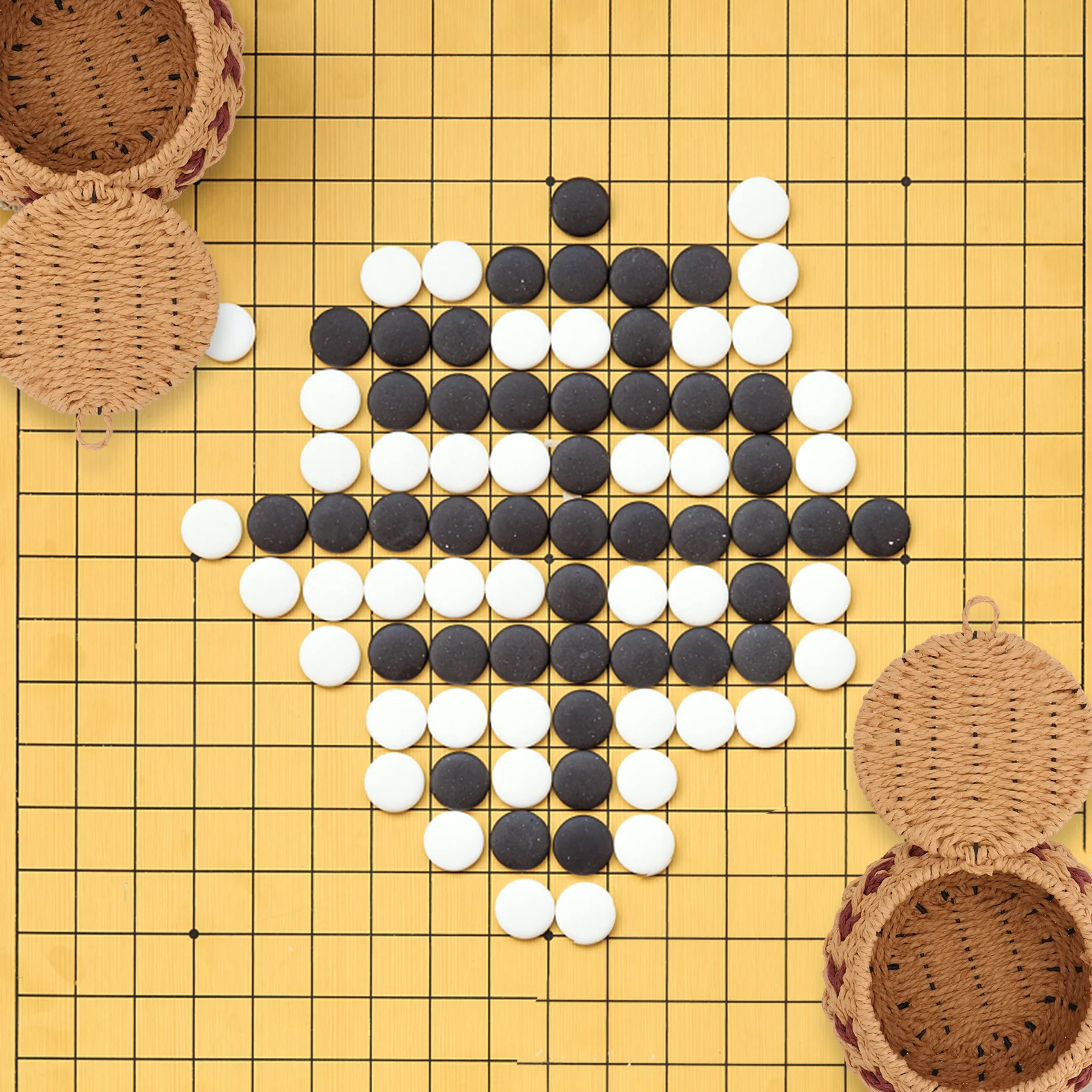 

2pcs Grass Woven Go Chess Box Brown Vintage Storage Container For Chess Pieces Candy Dried Fruit Accessories Decorative Gift