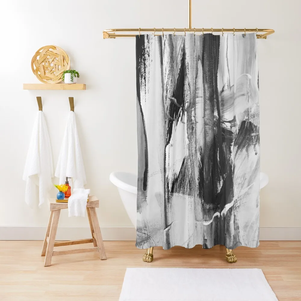 

Brushstrokes and shades of the dark black and white sea lines Shower Curtain Bathroom Shower Curtain