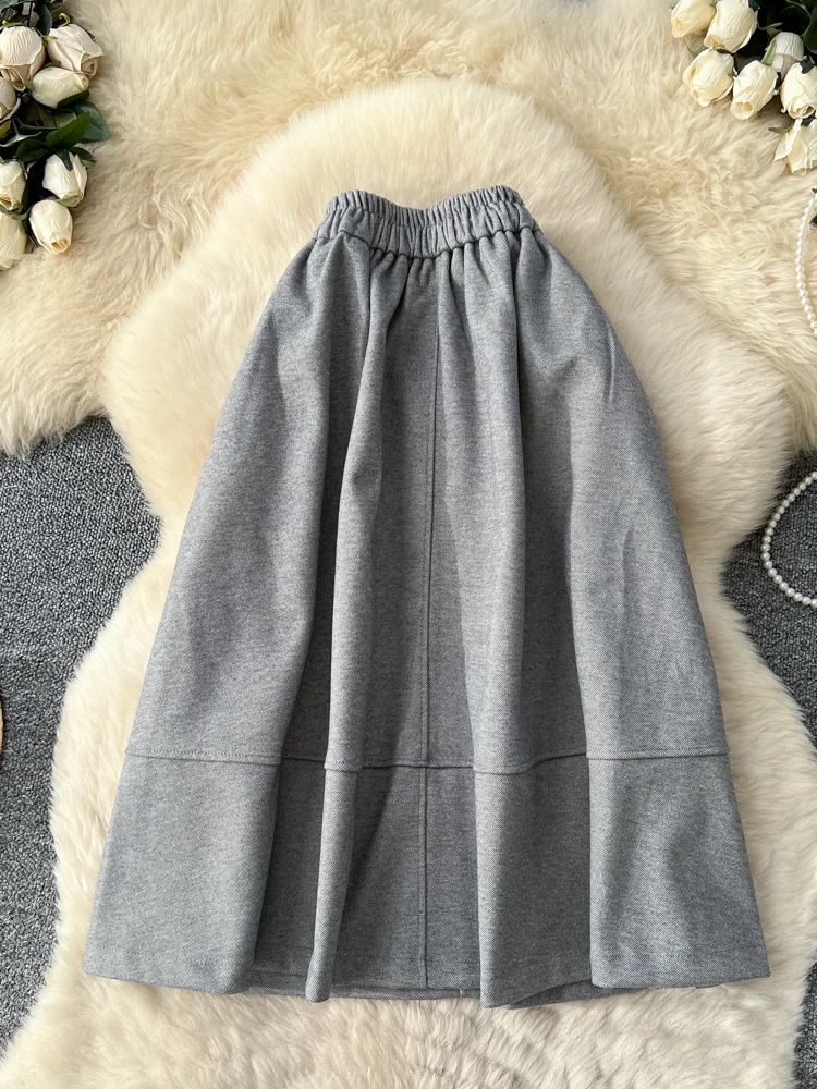 กระโปรงทรงเอเอวสูงสไตล์เกาหลีสำหรับผู้หญิง ดีไซน์ช่วยให้ดูผอมเพรียว ความยาวปานกลาง ผลิตจากเส้นใยโพลีเอสเตอร์ ทรงพอดีตัว