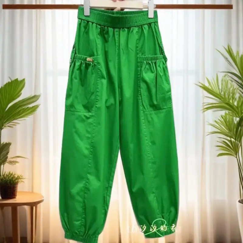 Cotton Casual Pants Women Spring Summer New Green Thin Overalls Lanterns Trousers Fashion Bundle Foot Cropped Nine Pants Female