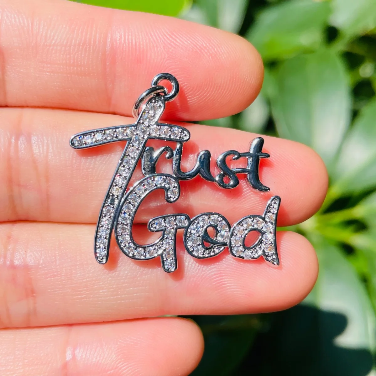 5pcs Zirconia Paved Trust God Word Letter Charm for Women Bracelet Making Religious Necklace Pendant Jewelry Accessory Wholesale