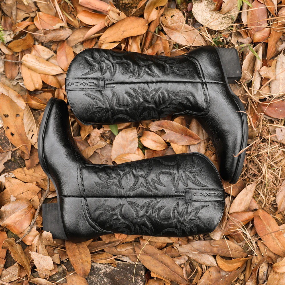 

Mioeert Мужские ковбойские сапоги в стиле вестерн с круглым носком и деревянной подошвой на каблуке с вышивкой