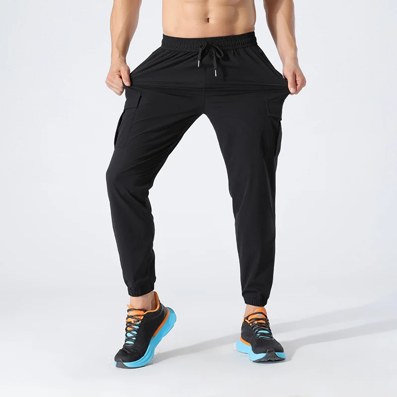 Men's Clothing Spring Autumn Solid High Waist Bandage Drawstring Pockets Elastic Casual Trousers Sweatpants Cargo Vintage Pants