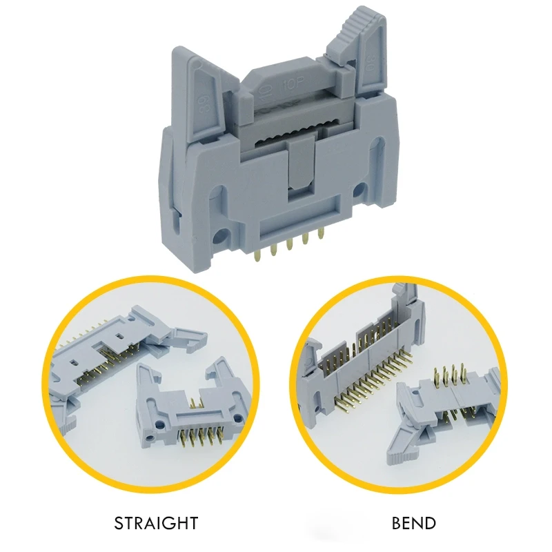 Grayish-white DC2-2.54mm gold-plated foot Big bull fillet welded PCB board straight foot socket IDC cable FC socket