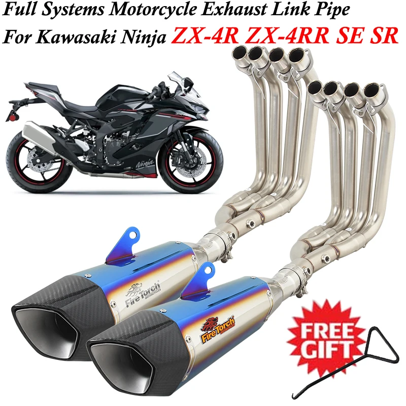 Full System For Kawasaki Ninja ZX-4R ZX-4RR ZX-25R SE SR ZX4R Motorcycle Exhaust Escape Front Mid Link Pipe Carbon Fiber Muffler