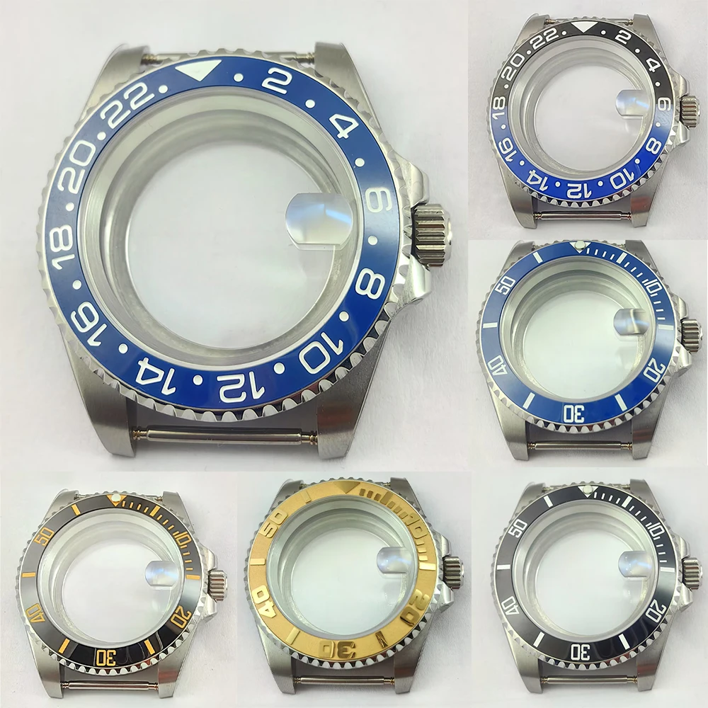 40mm silver case accessory NH35A sapphire glass blue ceramic bezel with NH35/36 movement back transparent glass