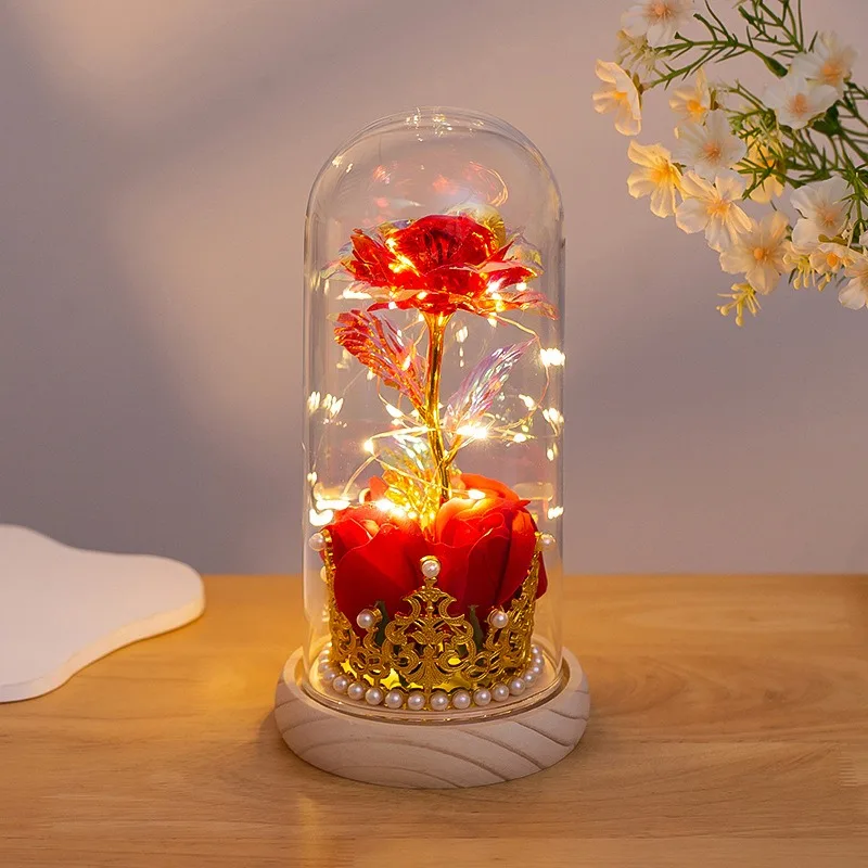 Wedding Birthday Valentine's Day Christmas Gift Eternal Flower Led Luminous Ornament For Women Mom Girlfriend Wife Home Decor