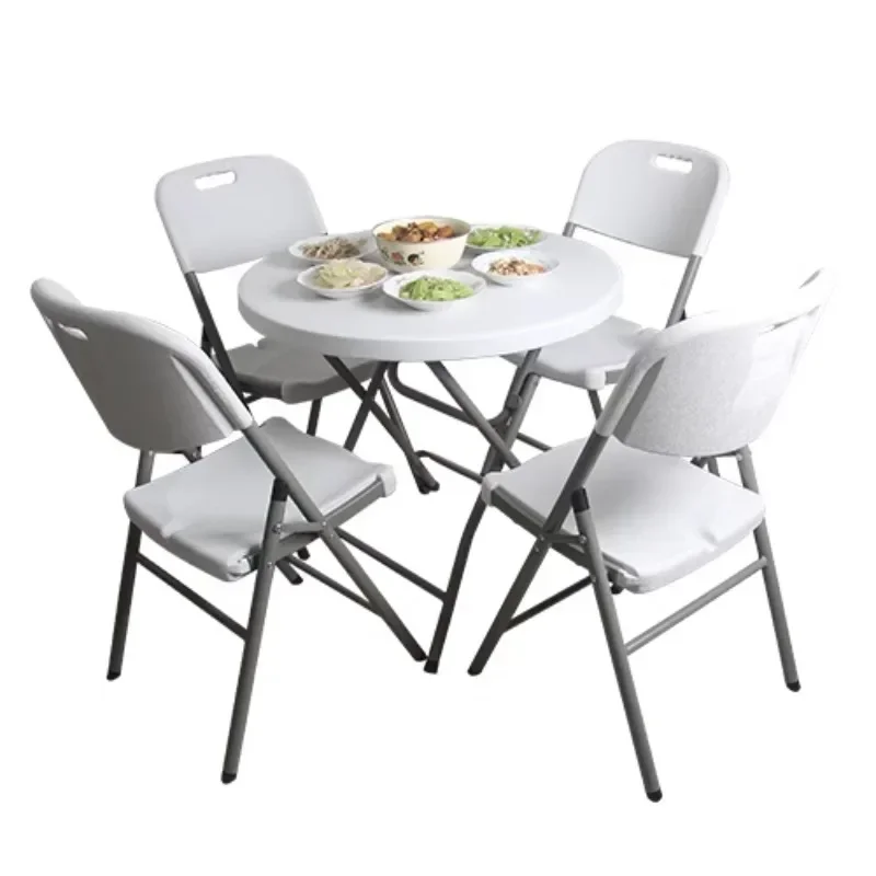 

A Small round table folding table portable household round folding and chair combination simple outdoor leisure