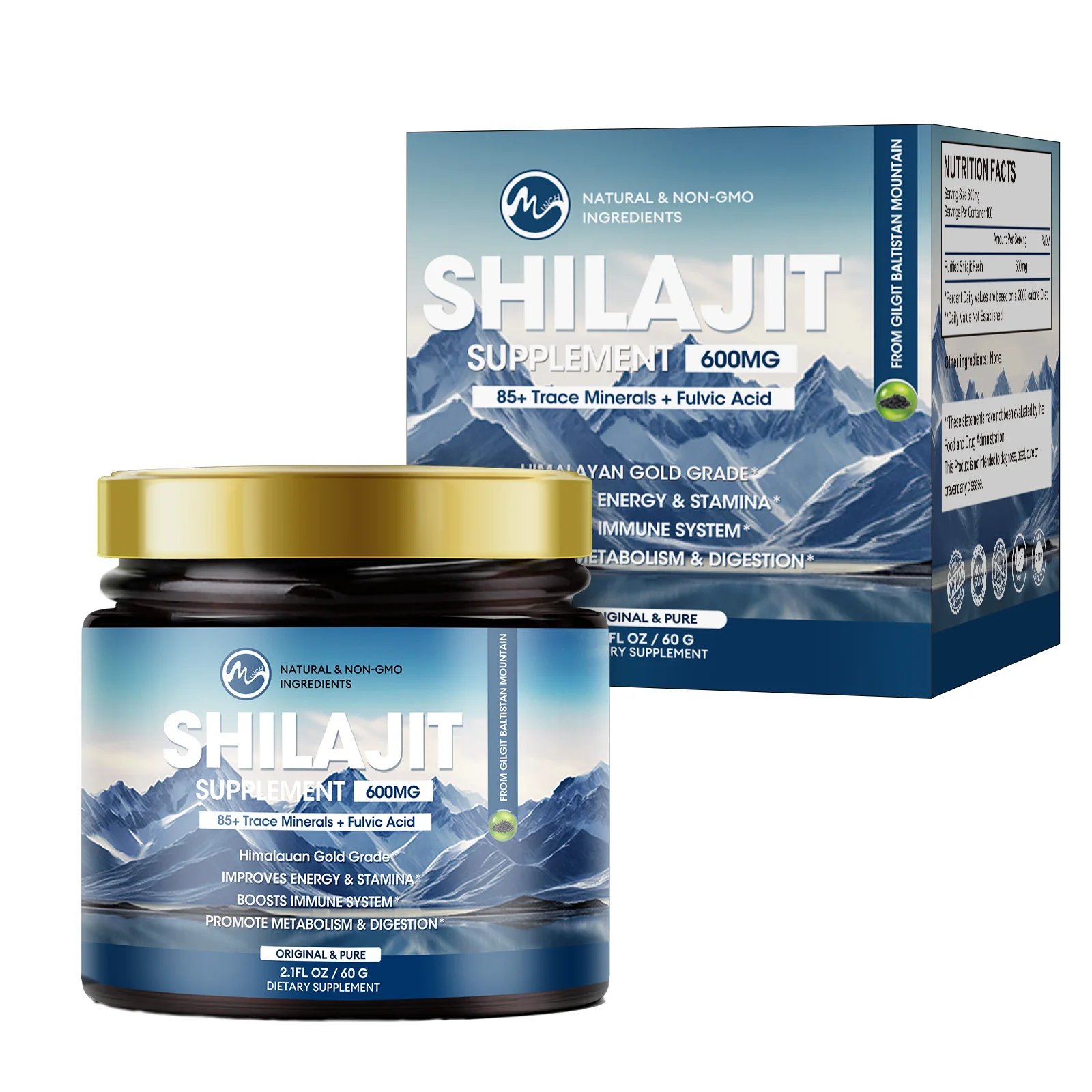 Pure Organic Shilajit Supplements with 85+ Trace Minerals & Fulvic Acid Immune Health Overall Physical Health for Men