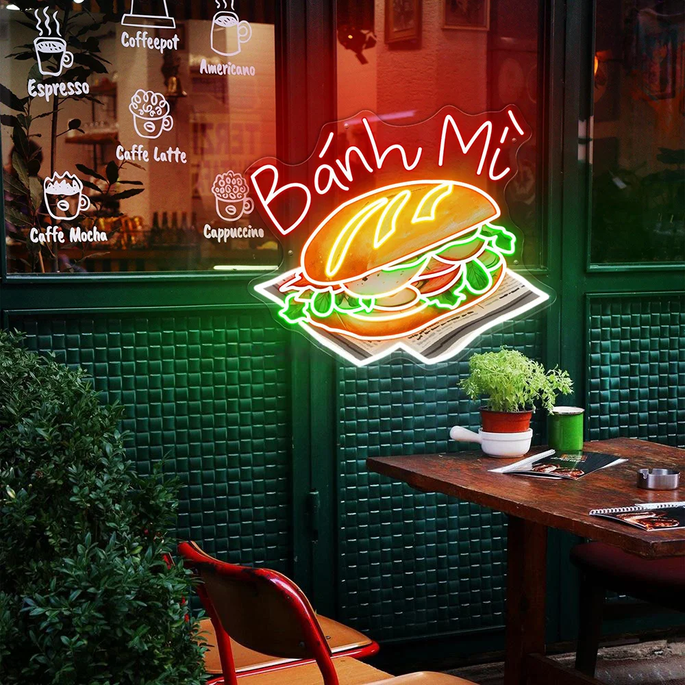 Banh Mi Neon Sign Vietnamese Bread Led Sign Custom Vietnamese Food Wall Art Light Restaurant Kitchen Decoration Neon Light