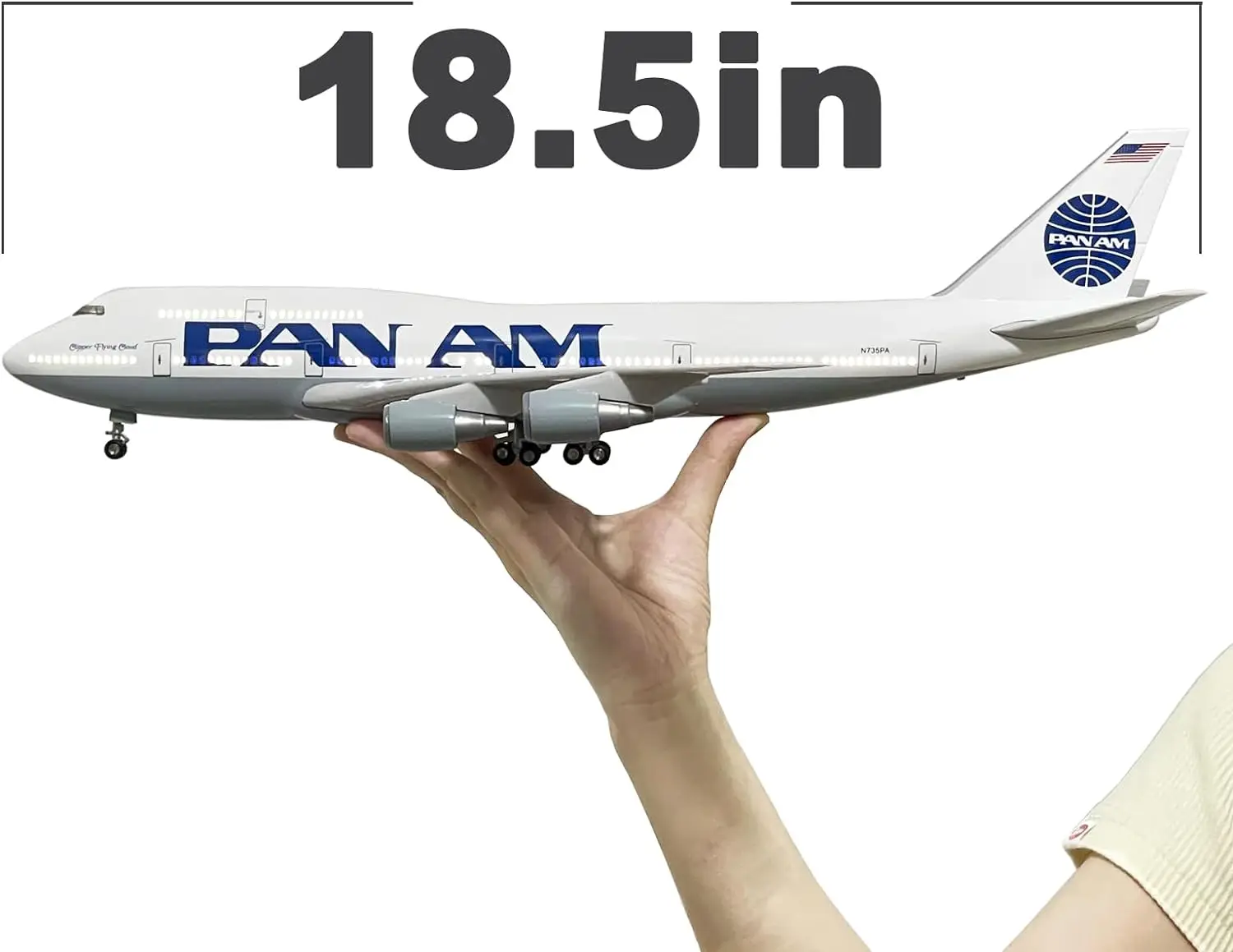 1/150 Scale 47cm Airplane 747 B747 Aircraft PAN AM Airline Model W Light and Wheel Diecast Resin Plane For Collection