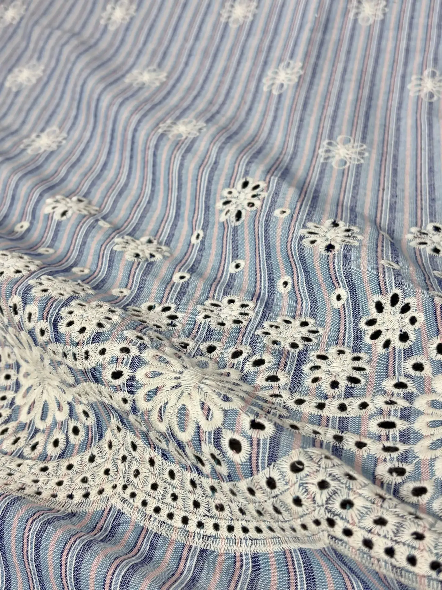 Tessuto ricamato a righe blu c - Sewing Eyelet Fabric recensione e prezzo