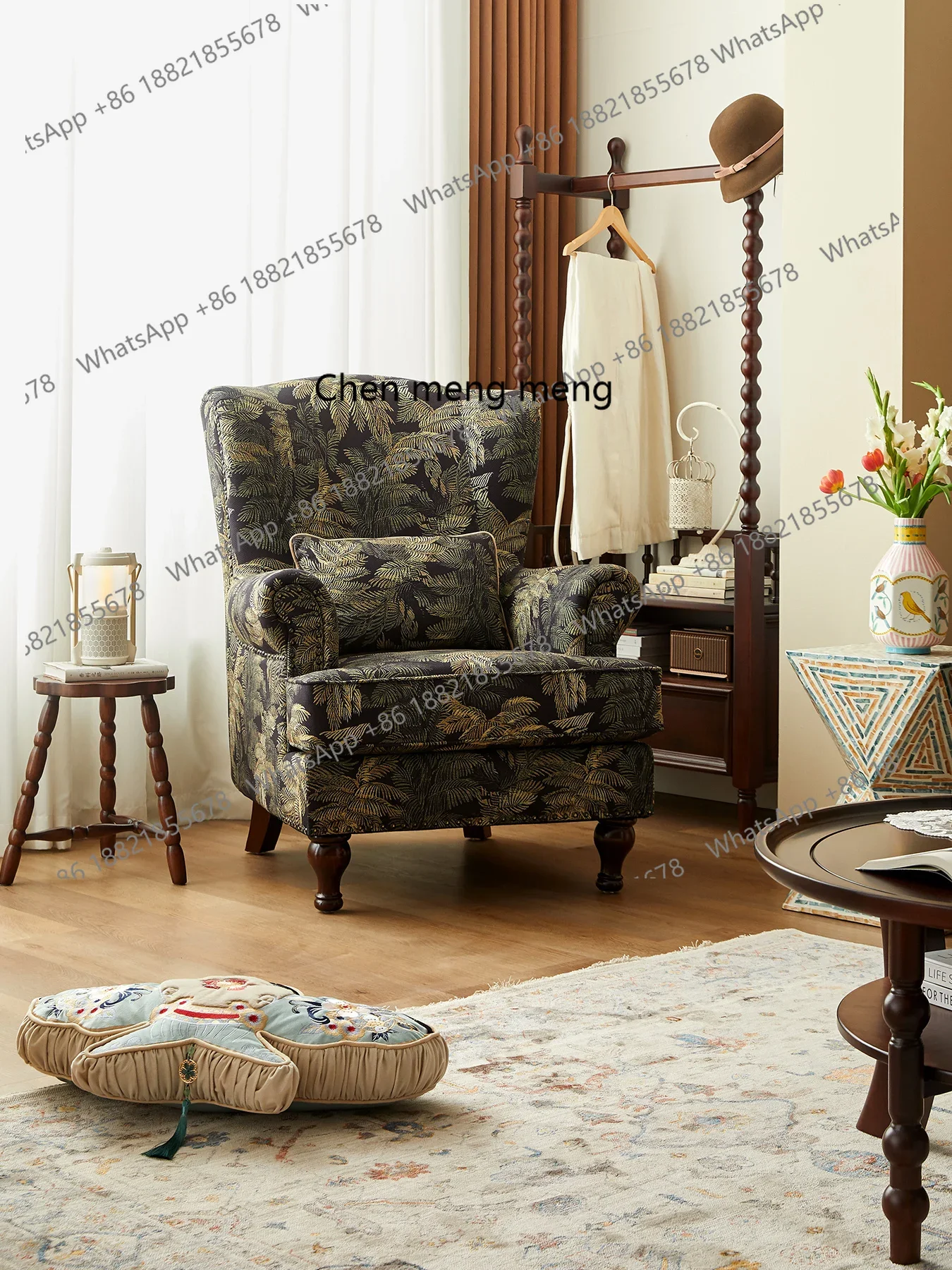 E153 American retro printed fabric tiger chair French living room bedroom leisure chair single sofa