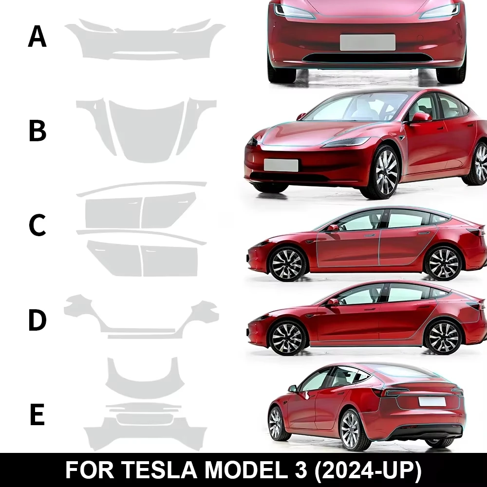 For Tesla Model 3 2024-2025 Highland TPU Bumper Scratch-Resistant Self-Healing Paint Protection Film Invisible Pre-cut PPF ﻿Kit