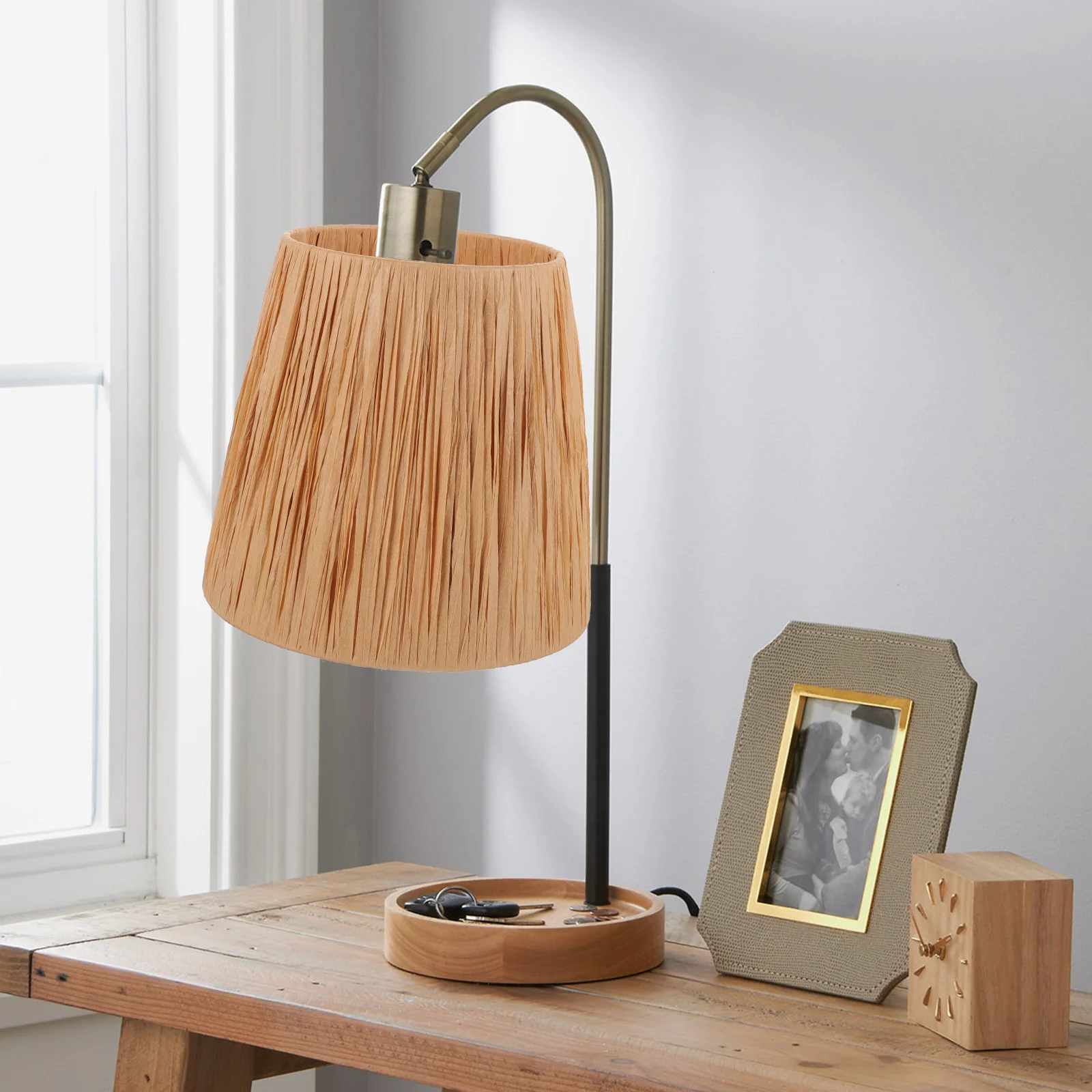 라피아 전등갓 12x17x16 베이지 종이 금속 테이블 바닥 책상 램프 커버 교체 보호 방진 따뜻한 분위기 우아한