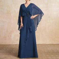 Elegant Long Beads Mother of the Bride Dresses Chiffon V-Neck Floor-Length A-Line Wedding Guest Party for Women 2023 Evening New